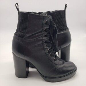 Steve Madden LATCH Women US 8 black leather heeled boots lace up side zip